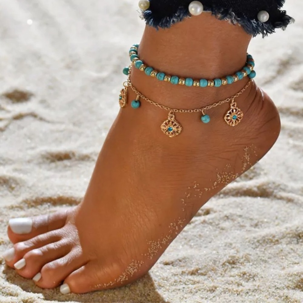 Blue Beads Bohemian Ankle Bracelet